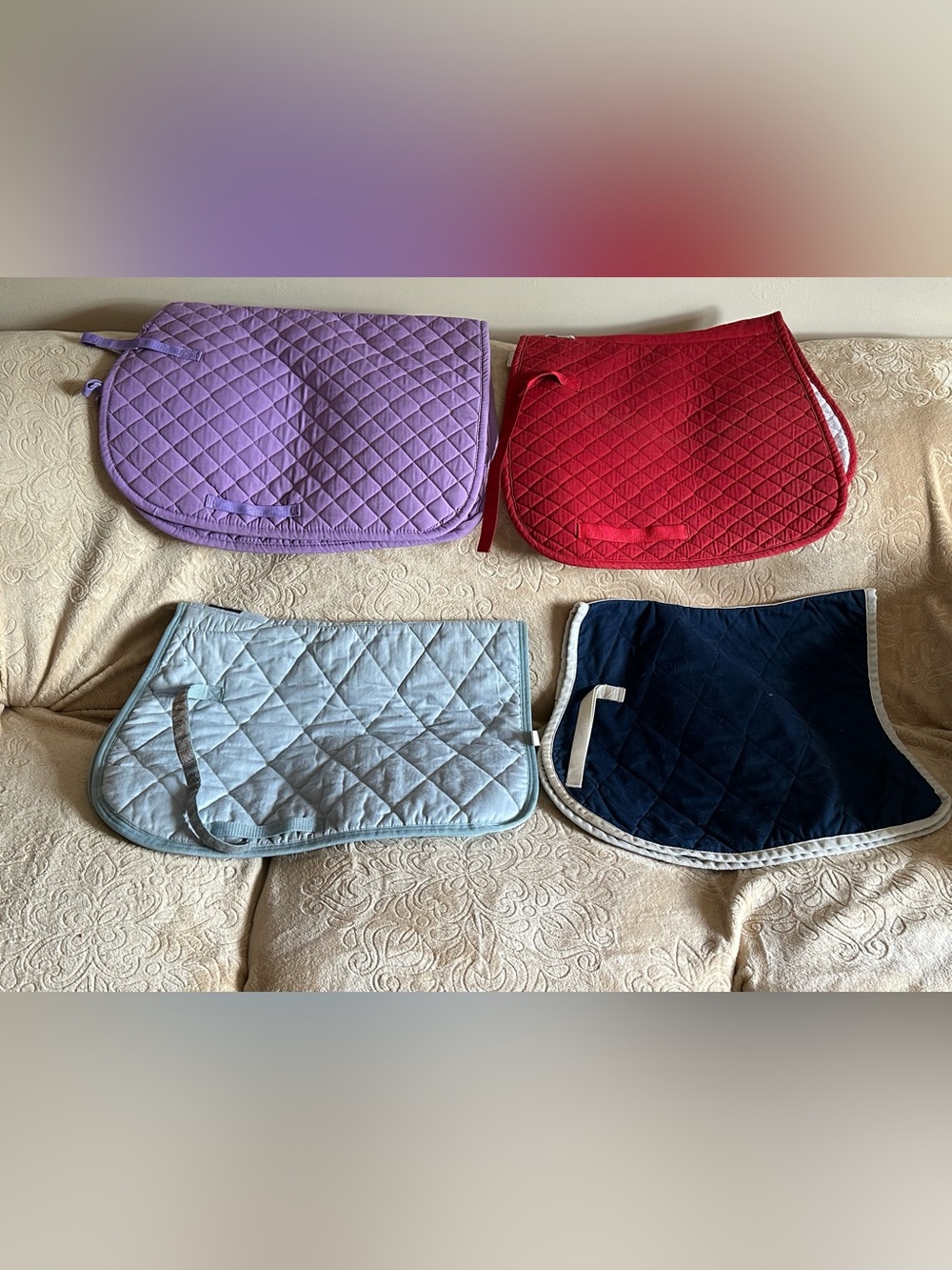 Lot Of 4 Pony Saddle pads Lavender, Red, Baby Blue, Navy Blue- Pony Saddle Tack